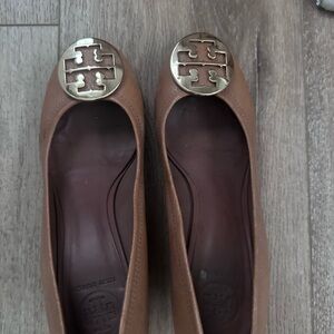 Tory Burch Brown Leather wedges with Gold Accents